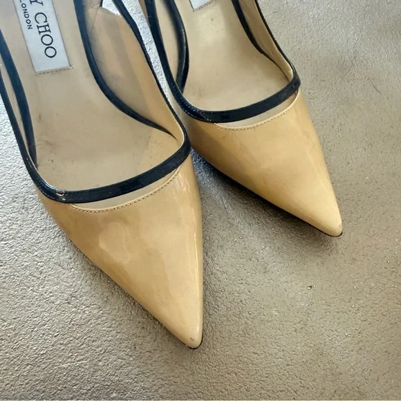 Jimmy Choo Black and Cream Color Block Cut Out Heels